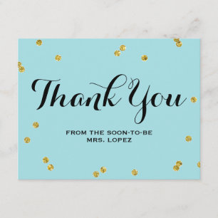 Gold Glitter Blue   Bridal Shower Thank You Cards