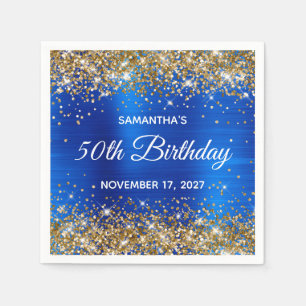 Gold Glitter  Blue Foil 50th Birthday Napkin