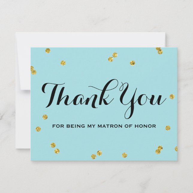 Gold Glitter Blue | Matron Honour Thank You Cards (Front)