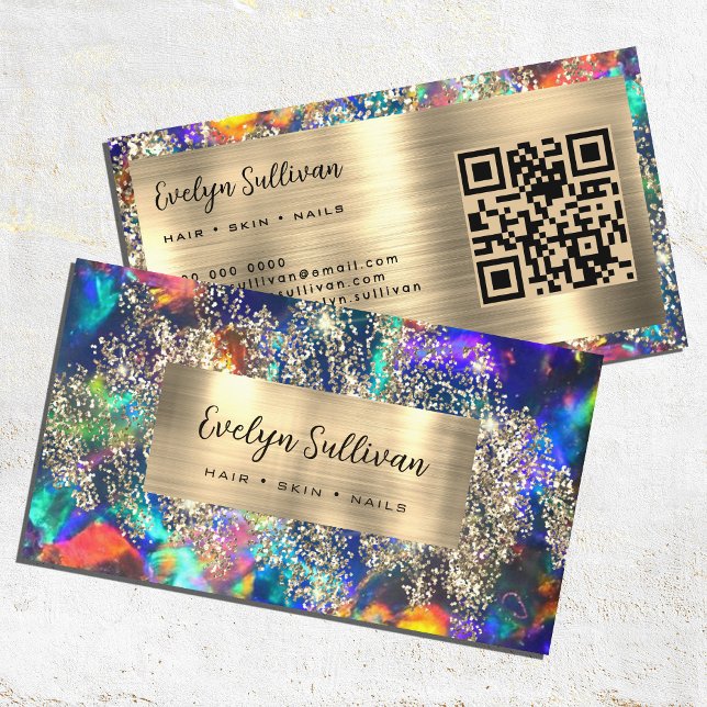 Gold glitter blue opal business card (Creator Uploaded)