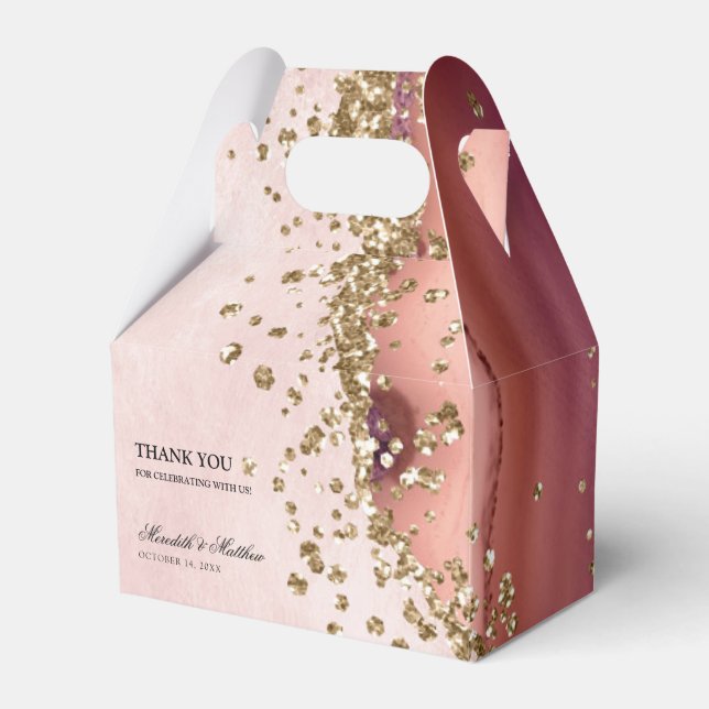 Gold Glitter Blush Agate Wedding Favor Box (Front Side)
