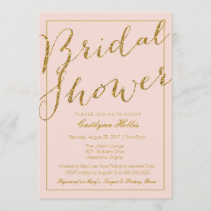 Gold Glitter Blush Pink Bridal Shower Invitation