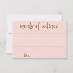 Gold Glitter Blush Pink Words of Advice for Brides Card