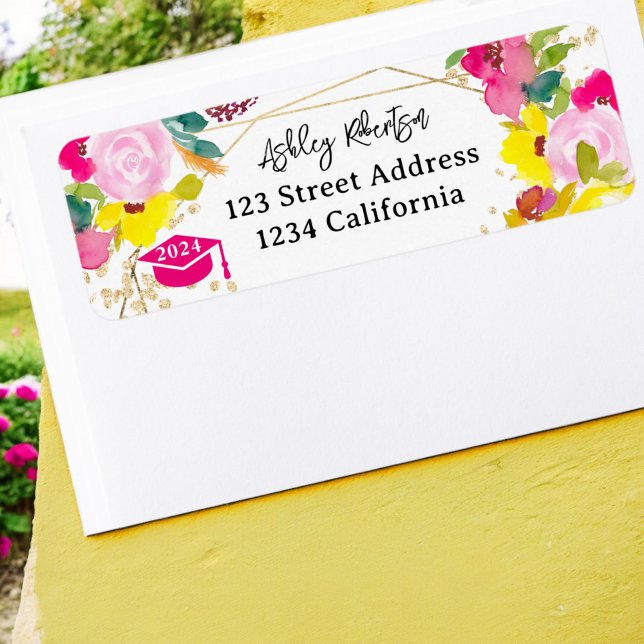 Gold glitter boho floral watercolor graduation  (Gold glitter boho floral watercolor graduation label)
