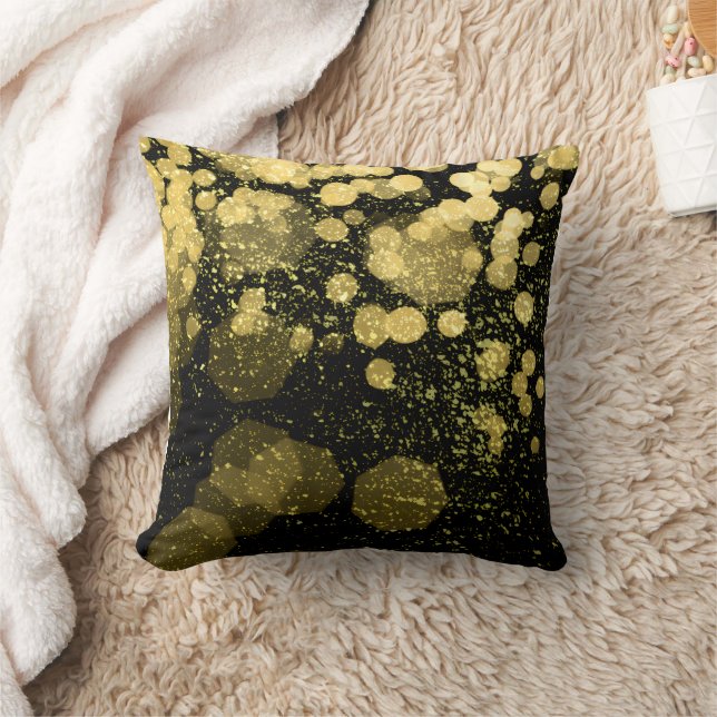 Gold Glitter Bokeh Abstract Background Throw Pillow (Blanket)