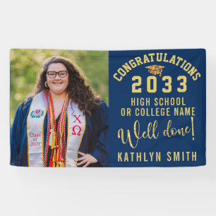 Gold Glitter Bold Script Custom Photo Graduation Banner