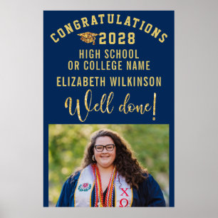 Gold Glitter Bold Script Custom Photo Graduation Poster