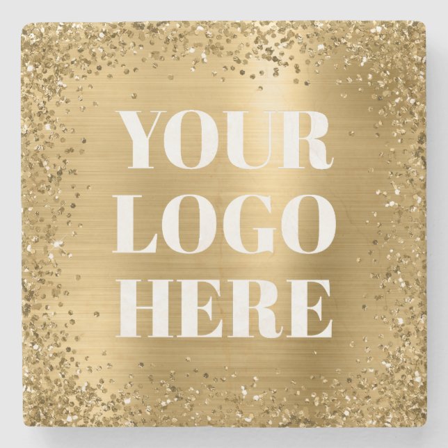 Gold Glitter Border and Foil Logo Stone Coaster (Front)