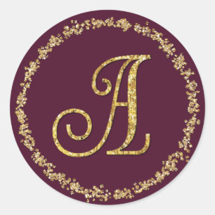 Gold Glitter Border Monogram 3 Any Colour Classic Round Sticker