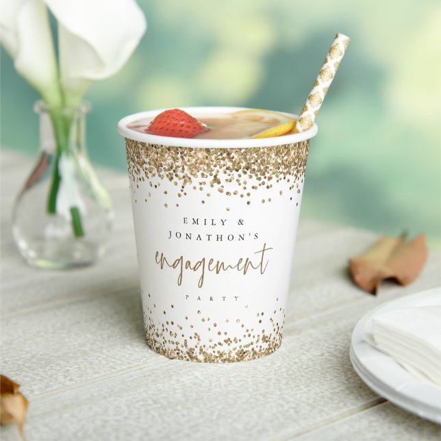Gold Glitter Border Names Engagement Party Paper C Paper Cups (Insitu)