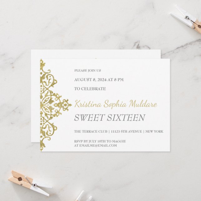 Gold Glitter Border Party Invitation (Front/Back In Situ)