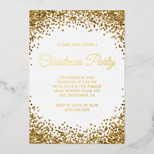Gold Glitter Border White Christmas Party (Front)