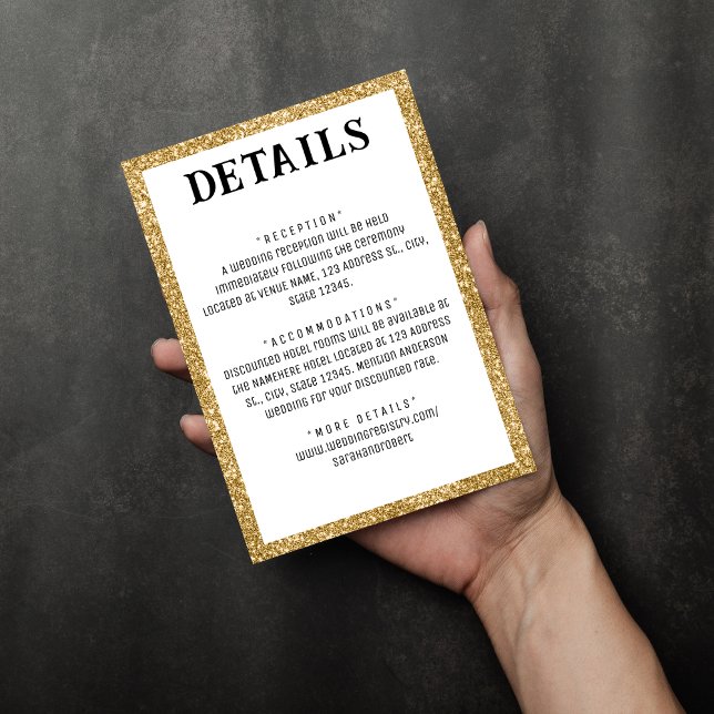 Gold Glitter Border & White Wedding Details Enclosure Card (Gold Glitter Border & White Wedding Details Enclosure Card
)