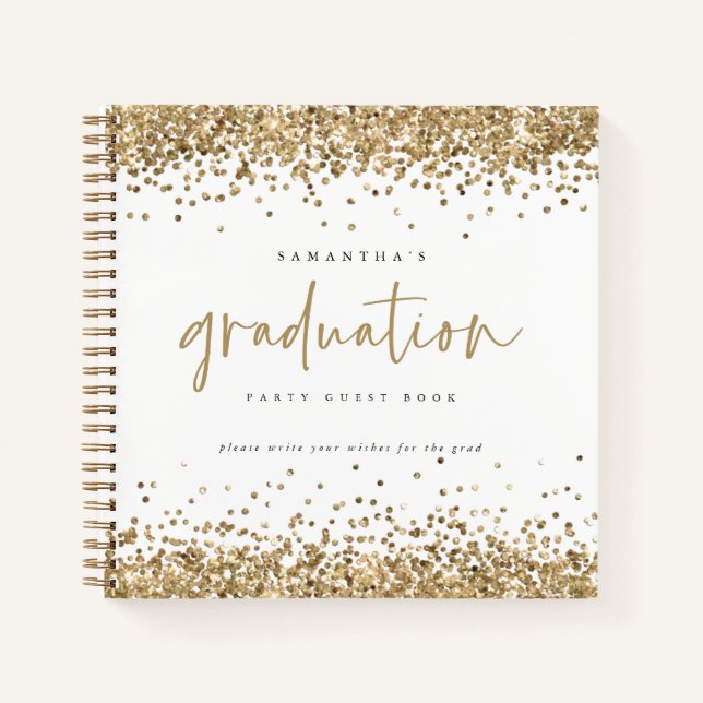 Gold Glitter Borders 2024 Graduation Guest Book (Front)