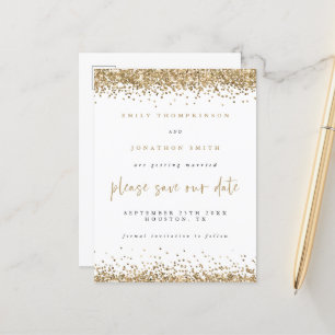 Gold Glitter Borders Script Wedding Save The Date  Announcement Postcard