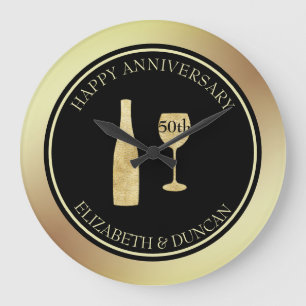 Gold Glitter Bottle And Glass Large Clock