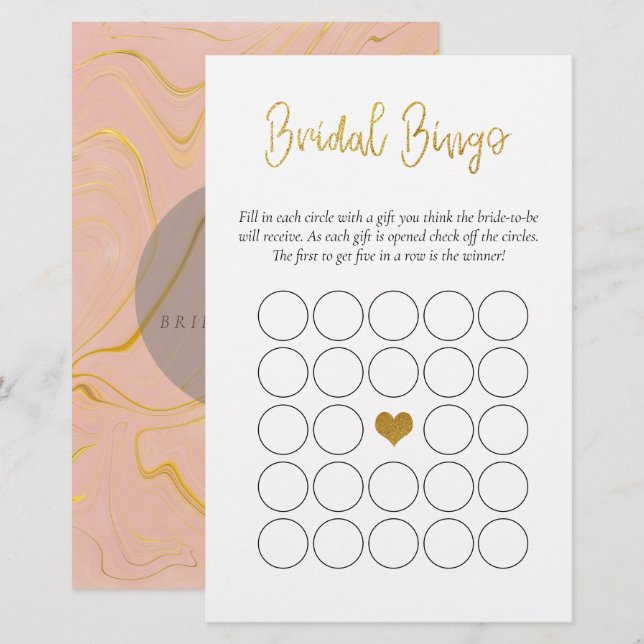 Gold Glitter Bridal Bingo Bridal Shower game (Front/Back)