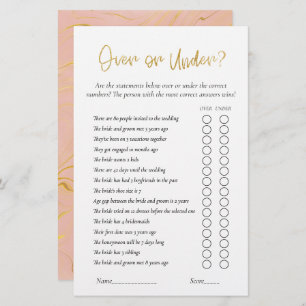 Gold Glitter Bridal Shower game Over or Under