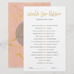 Gold Glitter Bridal Shower game Would She Rather