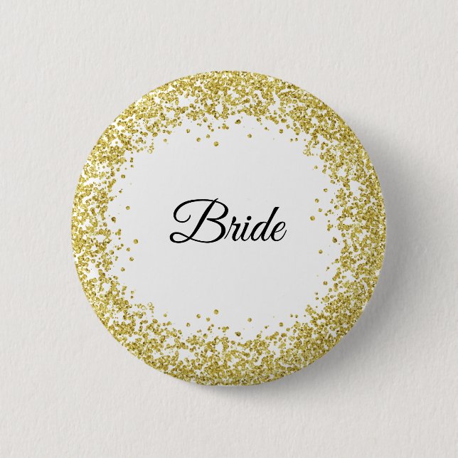Gold Glitter. Bride. 2 Inch Round Button (Front)