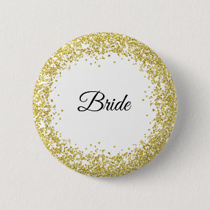 Gold Glitter. Bride. 2 Inch Round Button