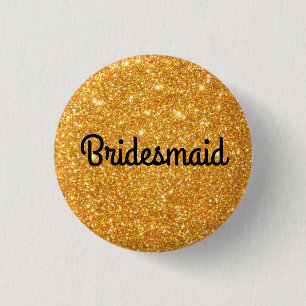 Gold Glitter Bridesmaid 1 Inch Round Button