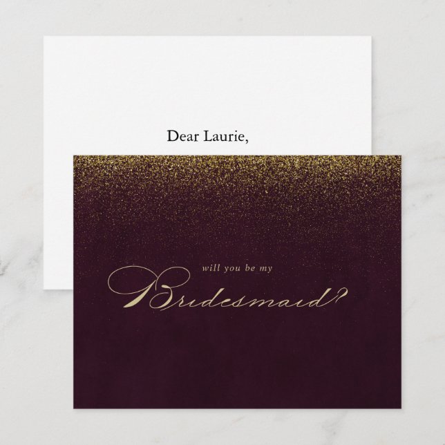 Gold Glitter Bridesmaid Proposal Note Card (Front/Back)