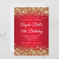 Gold Glitter Bright Red Ombre 18th Birthday