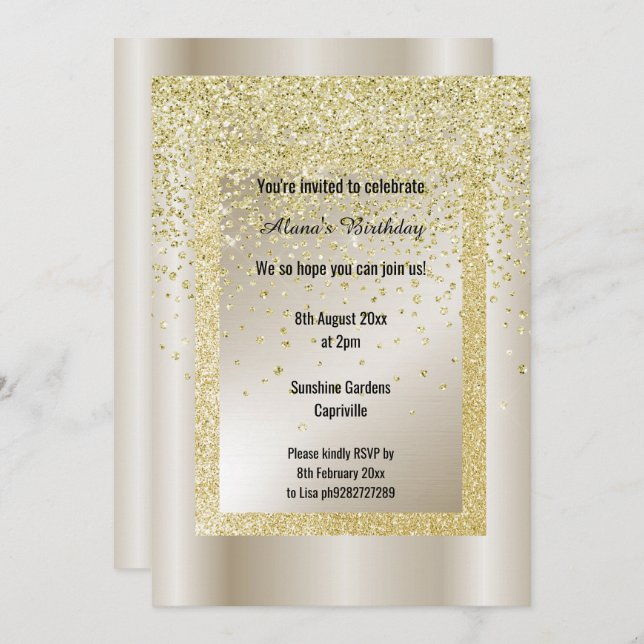 Gold Glitter Bronze Modern All Occassion Custom Invitation (Front/Back)