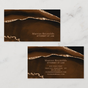 Gold Glitter Brown Marble Gemstone Business Card