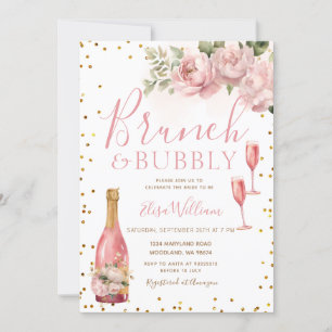 Gold Glitter Brunch and Bubbly  Bridal Shower Invitation