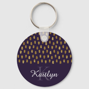 Gold Glitter Brush Strokes of Purple Keychain