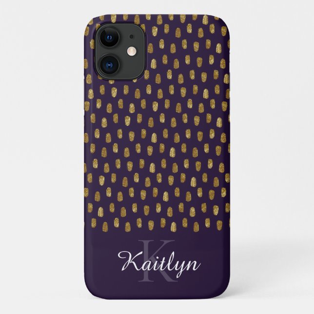 Gold Glitter Brush Strokes on Purple Case-Mate iPhone Case (Back)