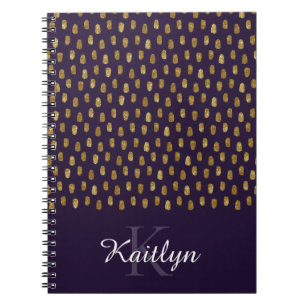 Gold Glitter Brush Strokes on Purple Notebook