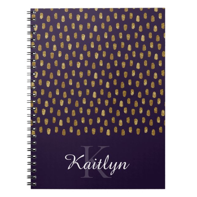 Gold Glitter Brush Strokes on Purple Notebook (Front)