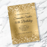 Gold Glitter Brushed Foil Monogram 50th Birthday Invitation<br><div class="desc">A glamourous monogrammed 50th birthday invitation for her. Faux shiny gold glitter with sparkles against a coordinating faux brushed metal foil graphic image. You will be able to also customize the fancy black and white calligraphy monogram using the system. All the sparkly and shiny elements in this modern girly design...</div>