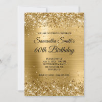 Gold Glitter Brushed Foil Monogram 60th Birthday