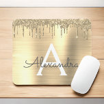 Gold Glitter Brushed Metal Monogram Name Mouse Pad<br><div class="desc">Gold Faux Foil Metallic Sparkle Glitter Brushed Metal Monogram Name and Initial Mousepad (mouse pad). This makes the perfect sweet 16 birthday,  wedding,  bridal shower,  anniversary,  baby shower or bachelorette party gift for someone that loves glam luxury and chic styles.</div>