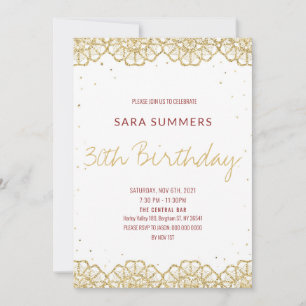Gold glitter burgundy crochet laser cut style invitation