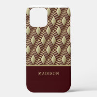 Gold Glitter Burgundy Diamond Pattern Personalized