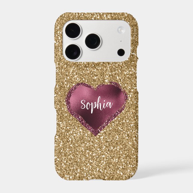 Gold Glitter Burgundy Red Heart Love (Back)