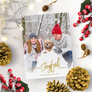 Gold Glitter Calligraphy Photo Christmas Holidays Postcard