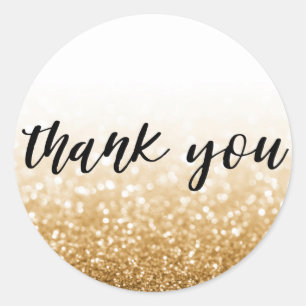 Gold Glitter Calligraphy Thank You Classic Round Sticker