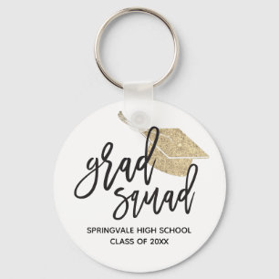 Gold Glitter Cap Grad Squad Graduation Keepsake  Keychain