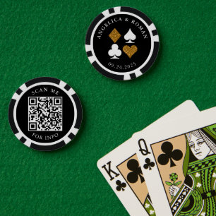 Gold Glitter Card Suit Wedding Date Name QR code Poker Chips