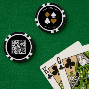 Gold Glitter Card Suit Wedding Date Name QR code Poker Chips