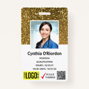 Gold Glitter Caregiver QR Barcode Photo ID Badge