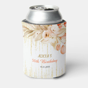 Gold Glitter Chain Yellow Orange Flower Birthday  Can Cooler