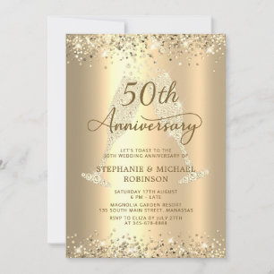 Gold Glitter Champagne 50th Wedding Anniversary Invitation
