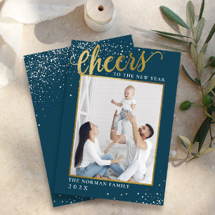 Gold Glitter Cheers to the New Year Photo Holiday Card